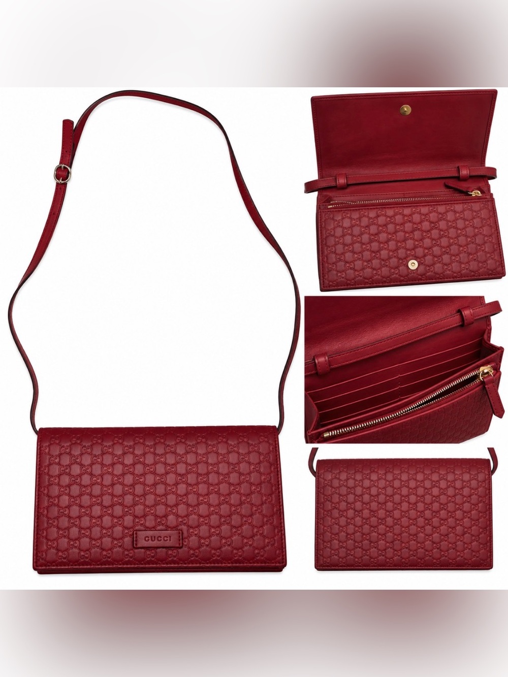 Gucci Microguccissima Red Leather Crossbody Wallet Bag